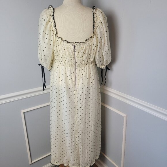 FOR LOVE & LEMONS NeW Eden Midi Ivory Black Heart Smocked Coquette Peasant Dress - Picture 4 of 9